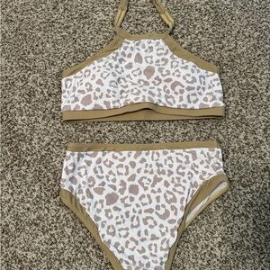 Never Been Worn Pink Lily Tan and White High Waisted Bikini